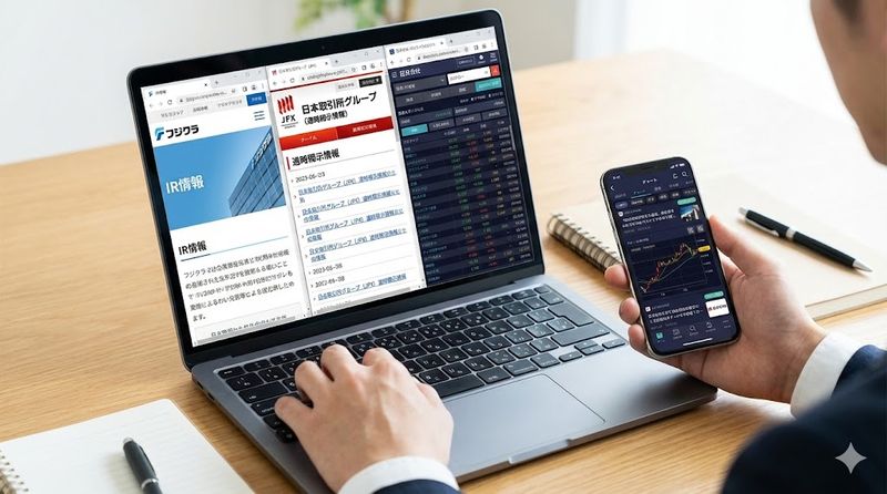 2.フジクラ決算発表時間を確認する方法
